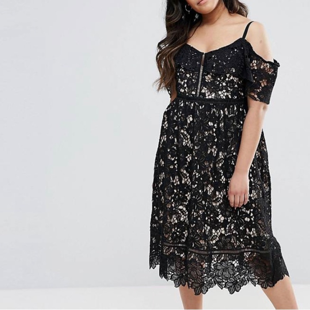 New Look Premium black lace cold shoulder dress. Size 12 US